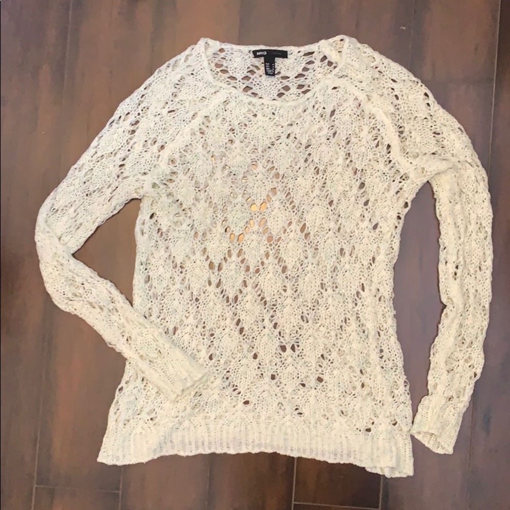 Mango cream/blue long sleeve open knit sweater